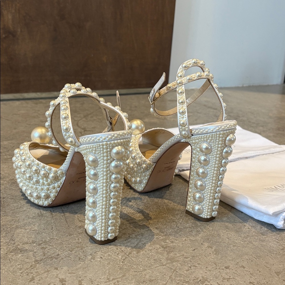 Jimmy Choo Pearl-Studded Ivory Heels - Picture 10 of 14